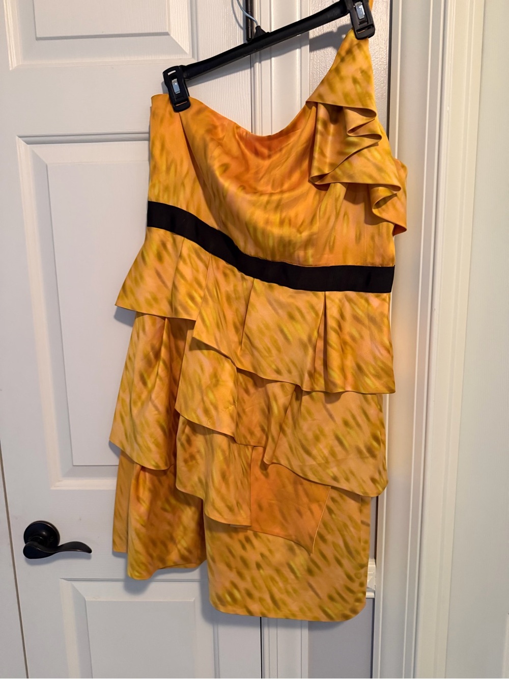 The Limited Yellow and Black One-Shoulder Ruffle Dress